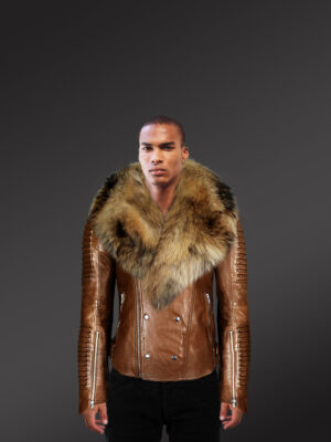 leather with fur collar