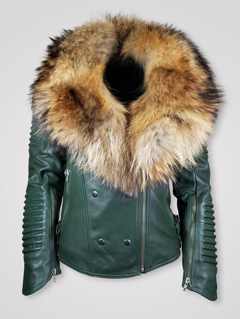 fox fur collar leather jacket