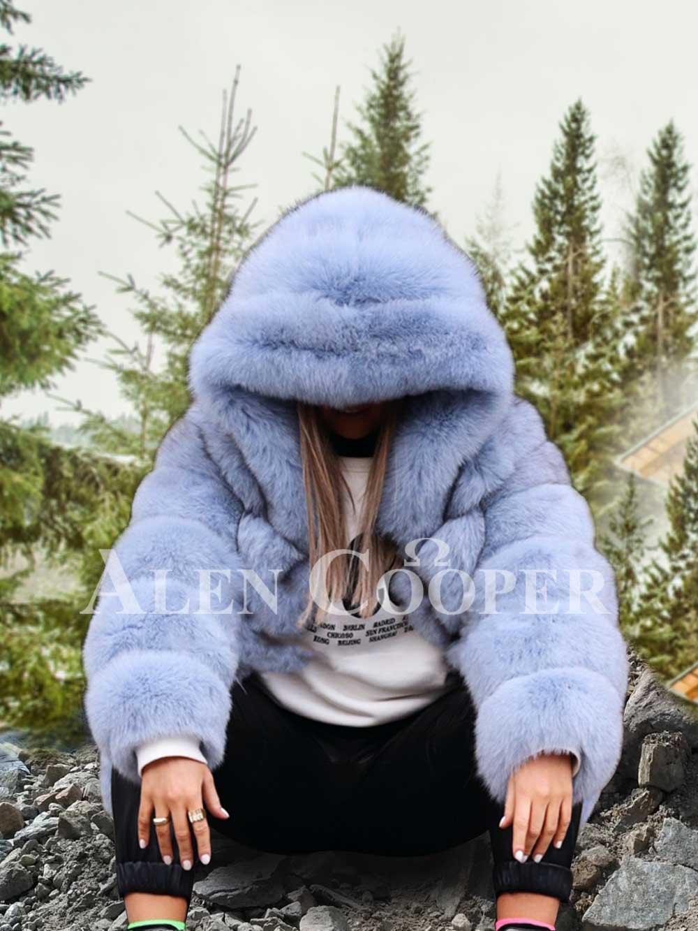 light blue fuzzy coat