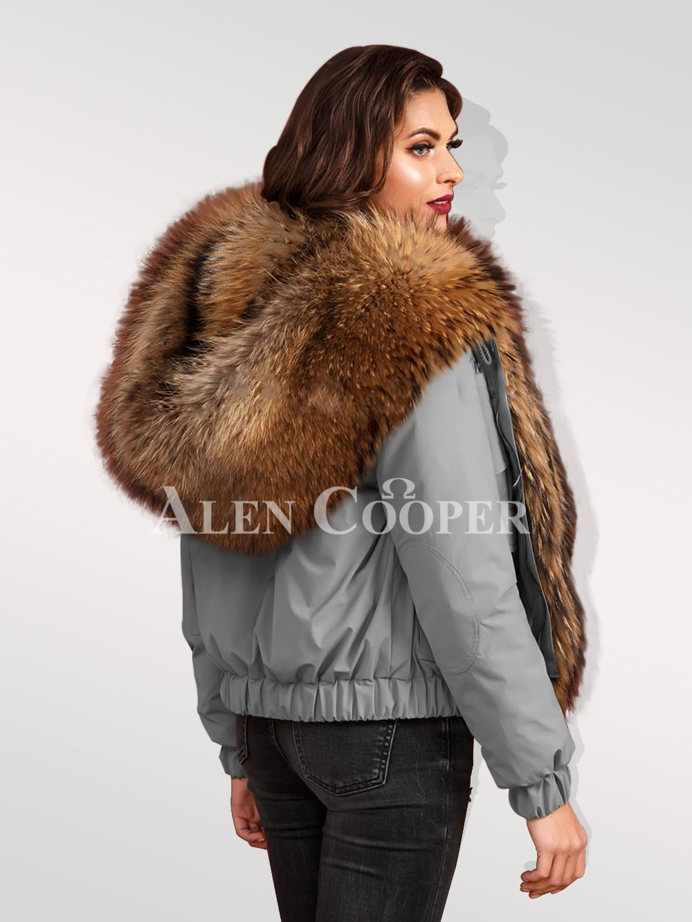 Download Women's Finn raccoon hybrid grey bomber jacket ...