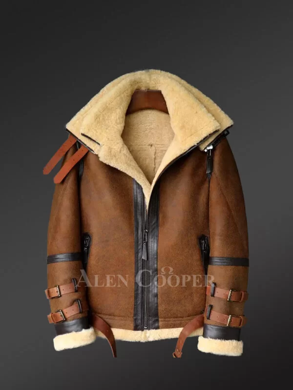 Jacket in Shearling Sheepskin with Dual Collar for Men