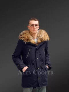 Finn raccoon fur hybrid navy parka convertibles for charming and carefree