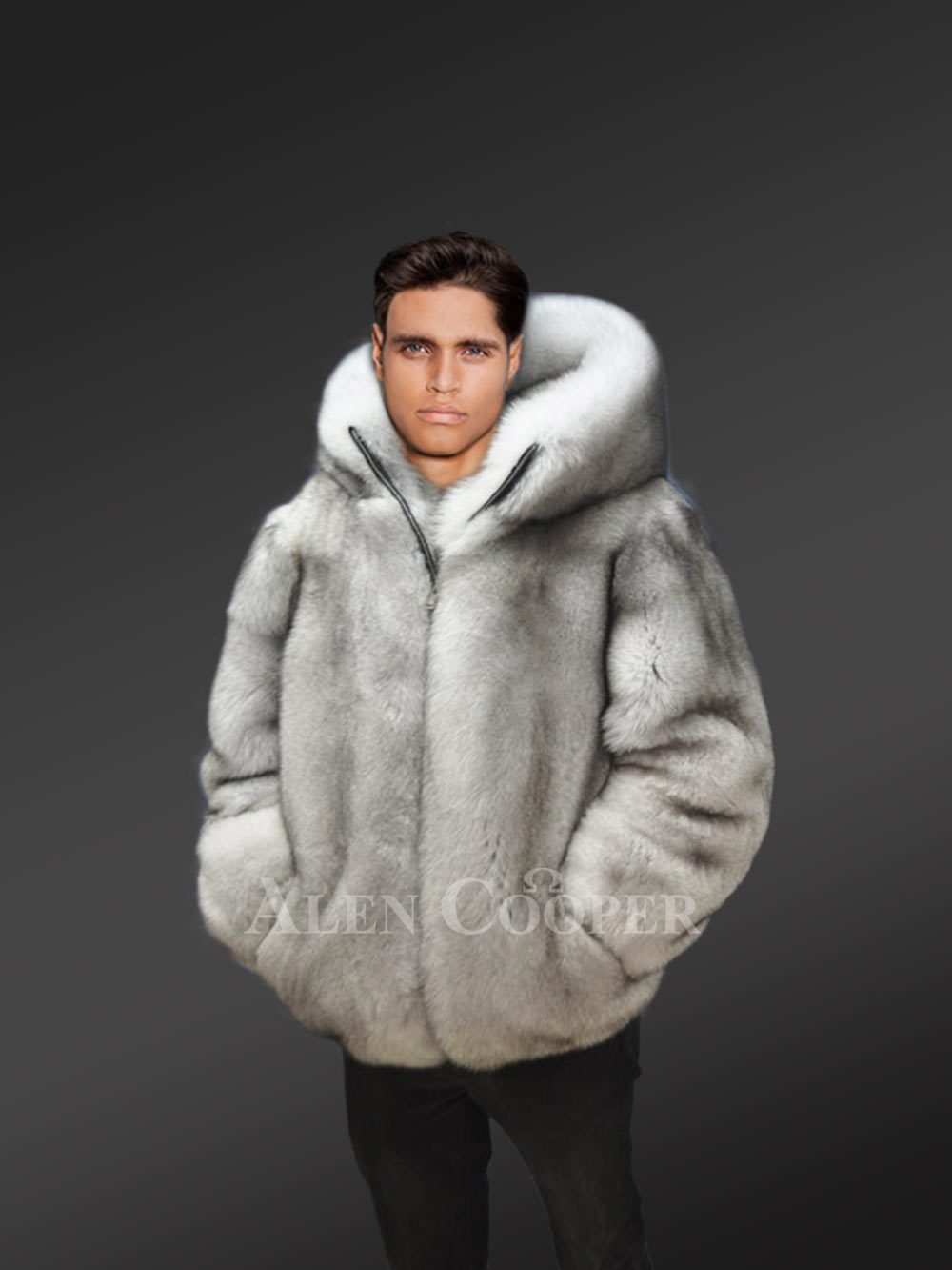 Luxury Full Skin Blue Fox Fur Jacket for Mens