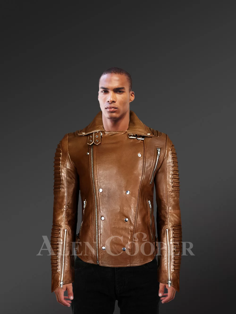 Mens Brown Leather Motorcycle Jacket with Armor - Luca Designs