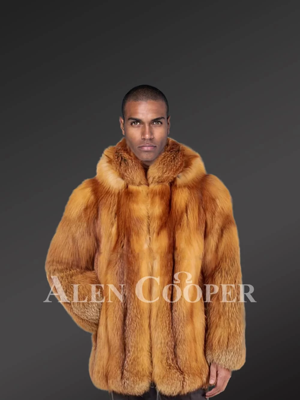 Mens Mink Fur Lined Long Coat Fox Fur Collar Hooded Warm Winter