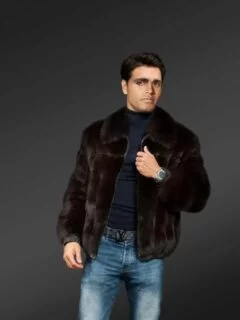 Henig Furs Men's Mink Fur Bomber Jacket with Full Skin Mink Fur