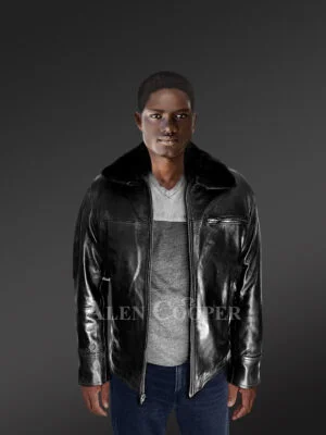 Real Leather Jacket with Shearling Collar