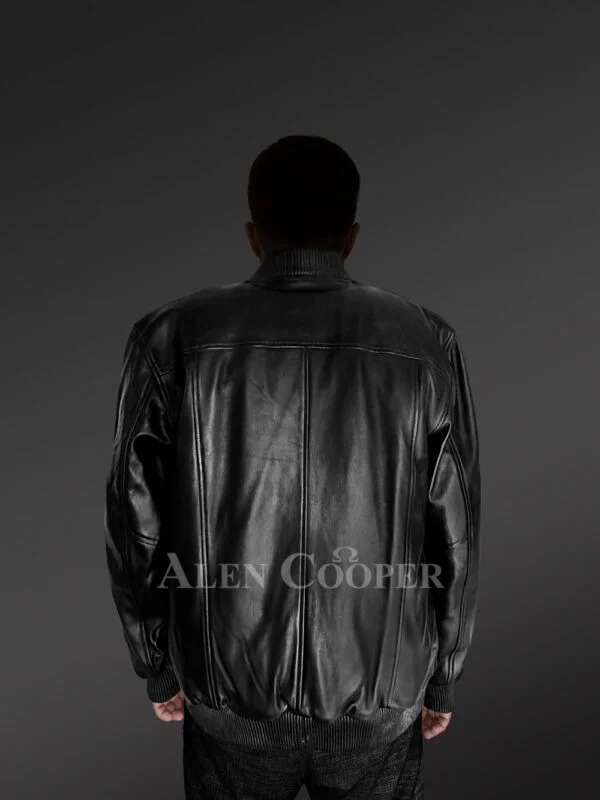 Stylish Black Leather Bomber Jacket for Men - Image 12