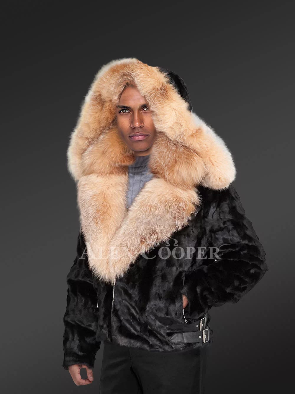 Men Fashion Winter Real Rabbit Fur Coat With Fox Fur Collar Casual Bomber  Jacket