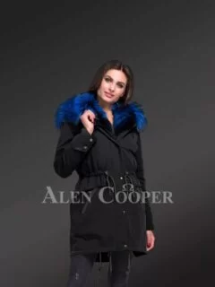 Alen Cooper Women Rabbit Fur Bomber in Navy