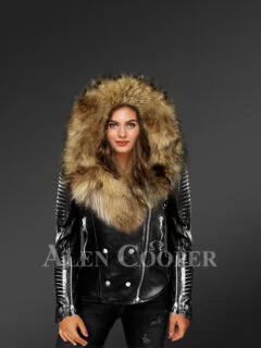 Ladies leather hotsell jacket fur collar