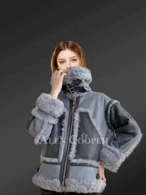 Bomber Style Shearling Jacket For Women