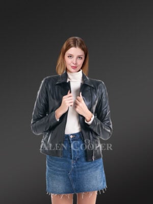 Genuine Leather Jackets in Navy for Tasteful Women