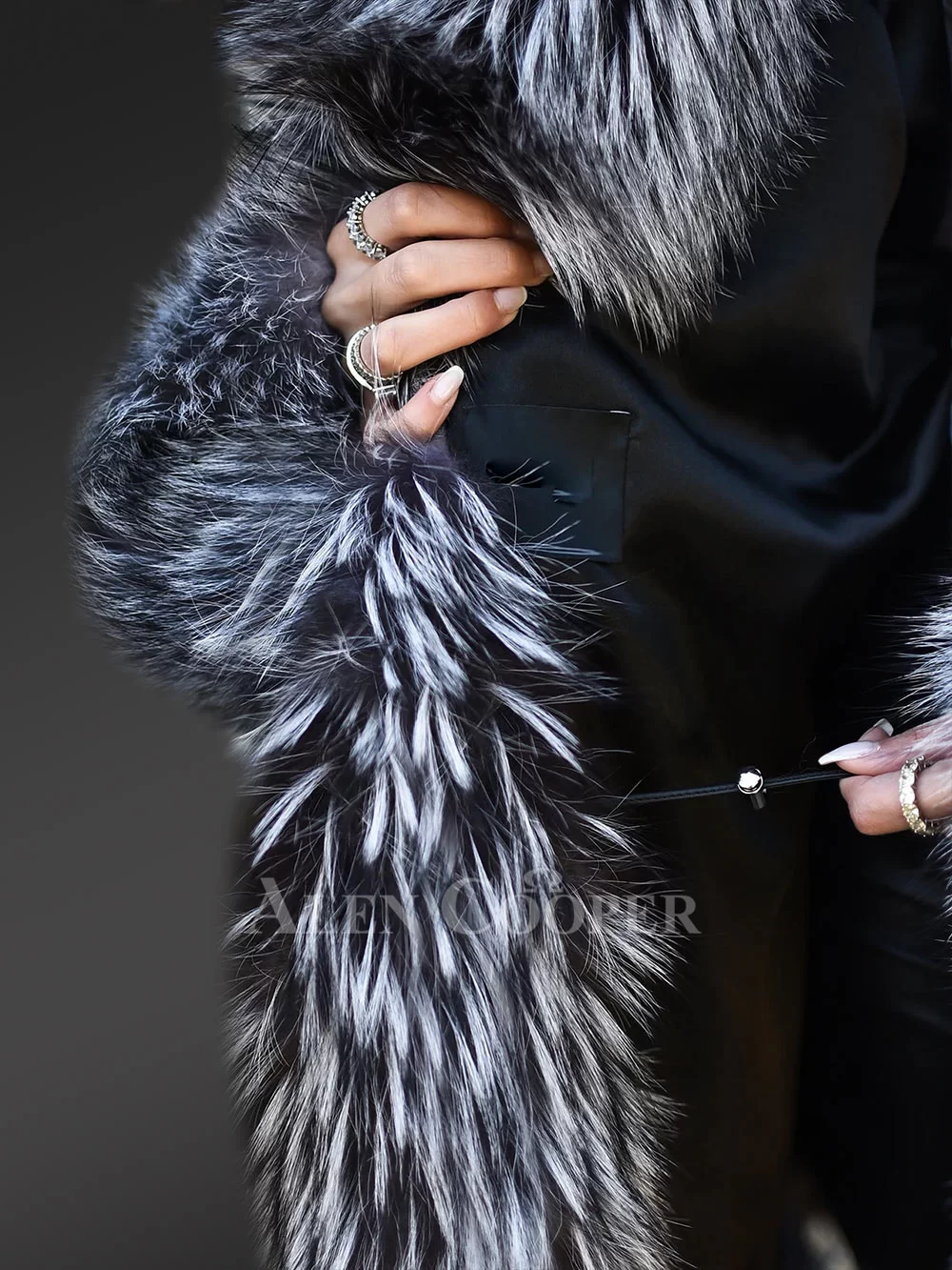 Fur coat jacket with Silver Metallic color mink & fox