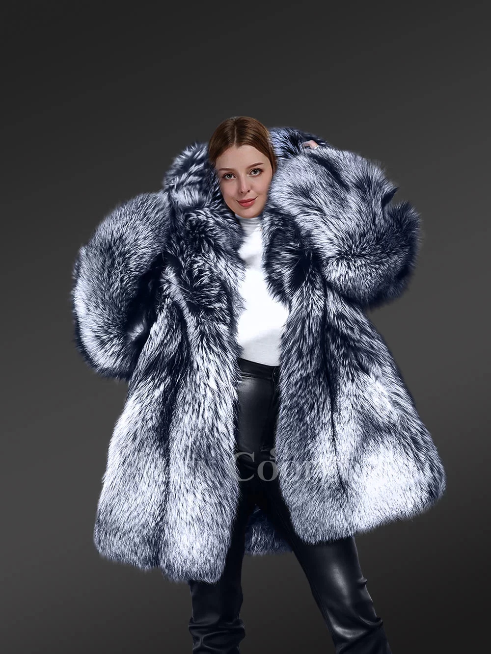 Silver Fox Real Fur Long Coat