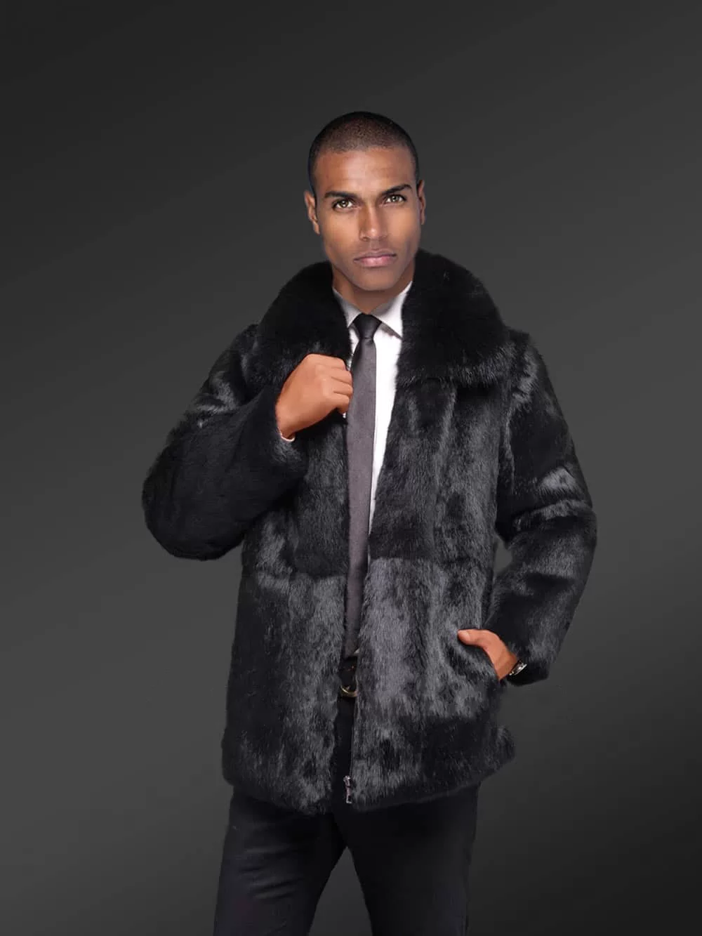 Mens Black Faux Fur Jacket, Mens Faux Fur Coat, Black Faux Fur Coat