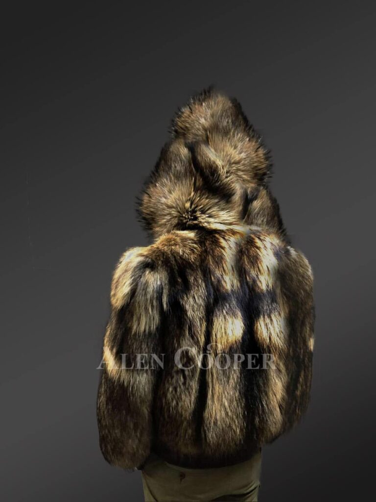 Raccoon Fur Bomber Coat for Men