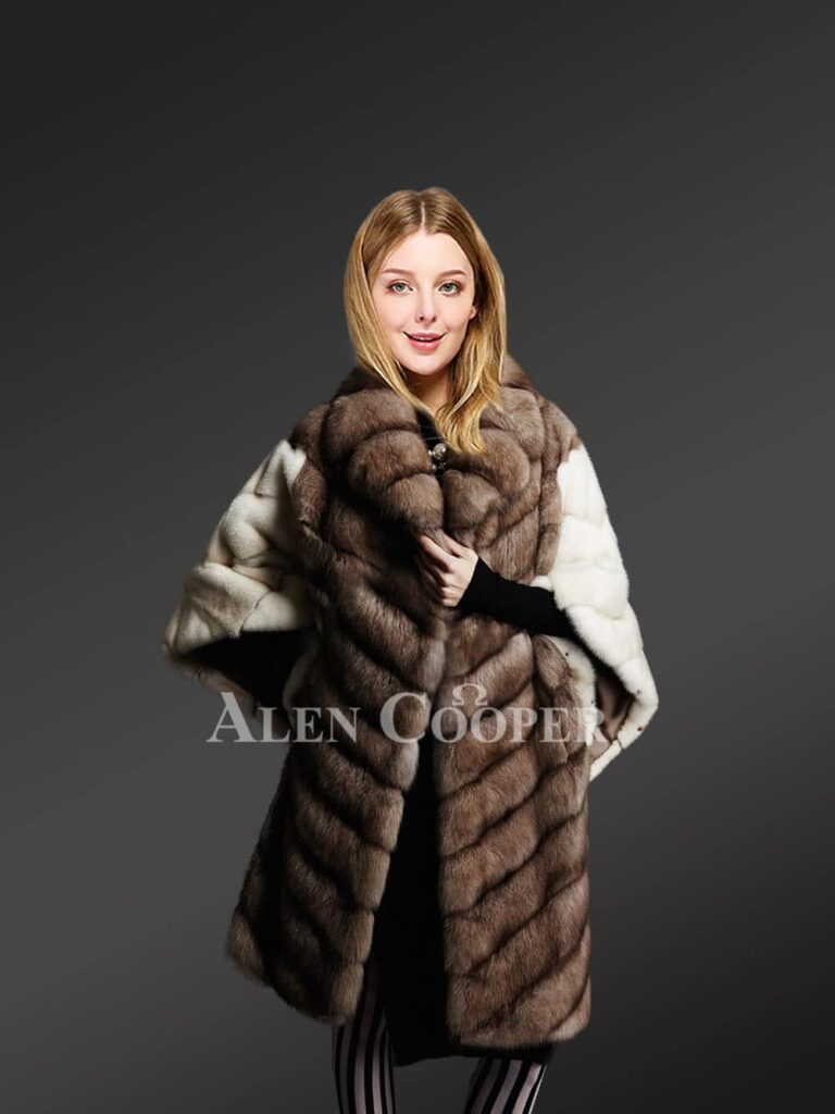 Women’s Elegant Sable Fur Coat With Wide Comfortable Sleeves