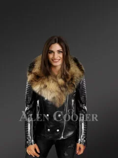 Leather womens jacket with fur collar hotsell