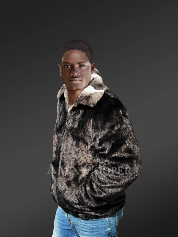 Men Mink Fur Bomber Coat with Chinchilla Collar - Image 4