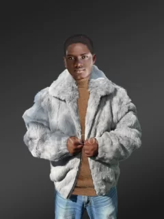 Lucas Crimson Rabbit Fur Bomber Jacket with Hood for Men: FurHatWorld