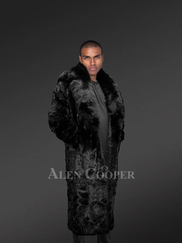 Full Length Black Rabbit Fur Coat with a Hood - Image 4