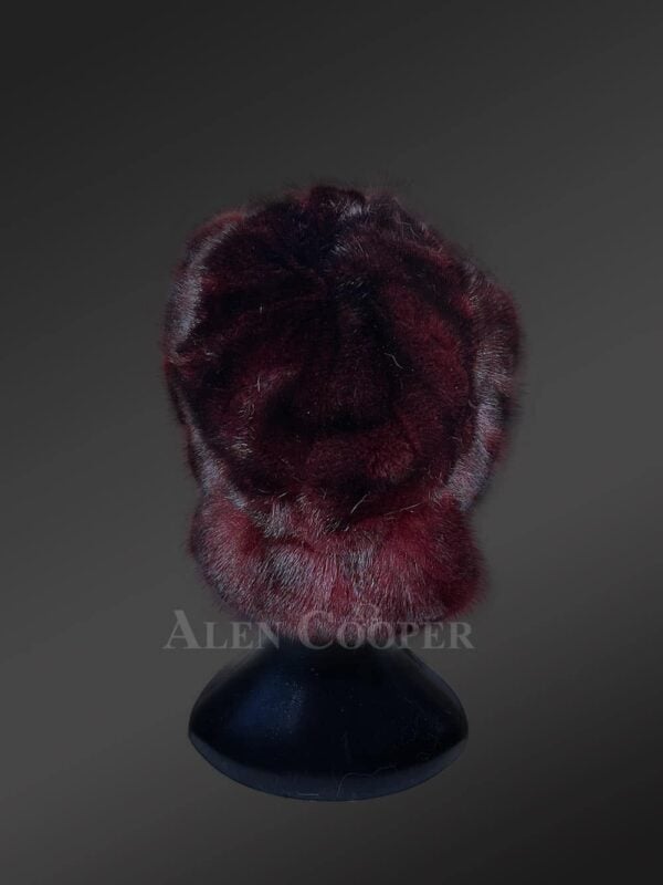 Mink Fur Cap in Burgundy for Women - Image 3