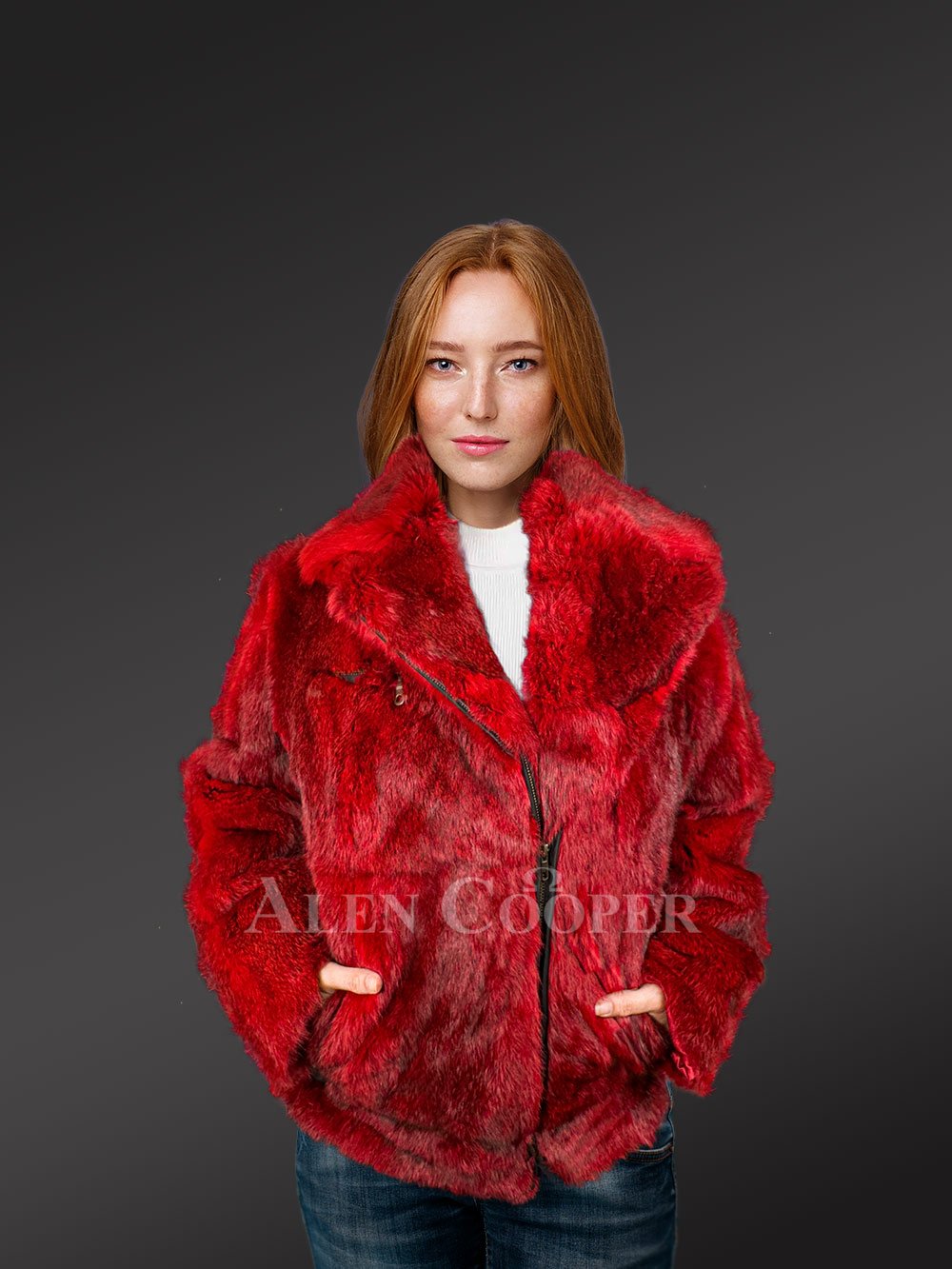 Women Rabbit Fur Motorcycle Jacket