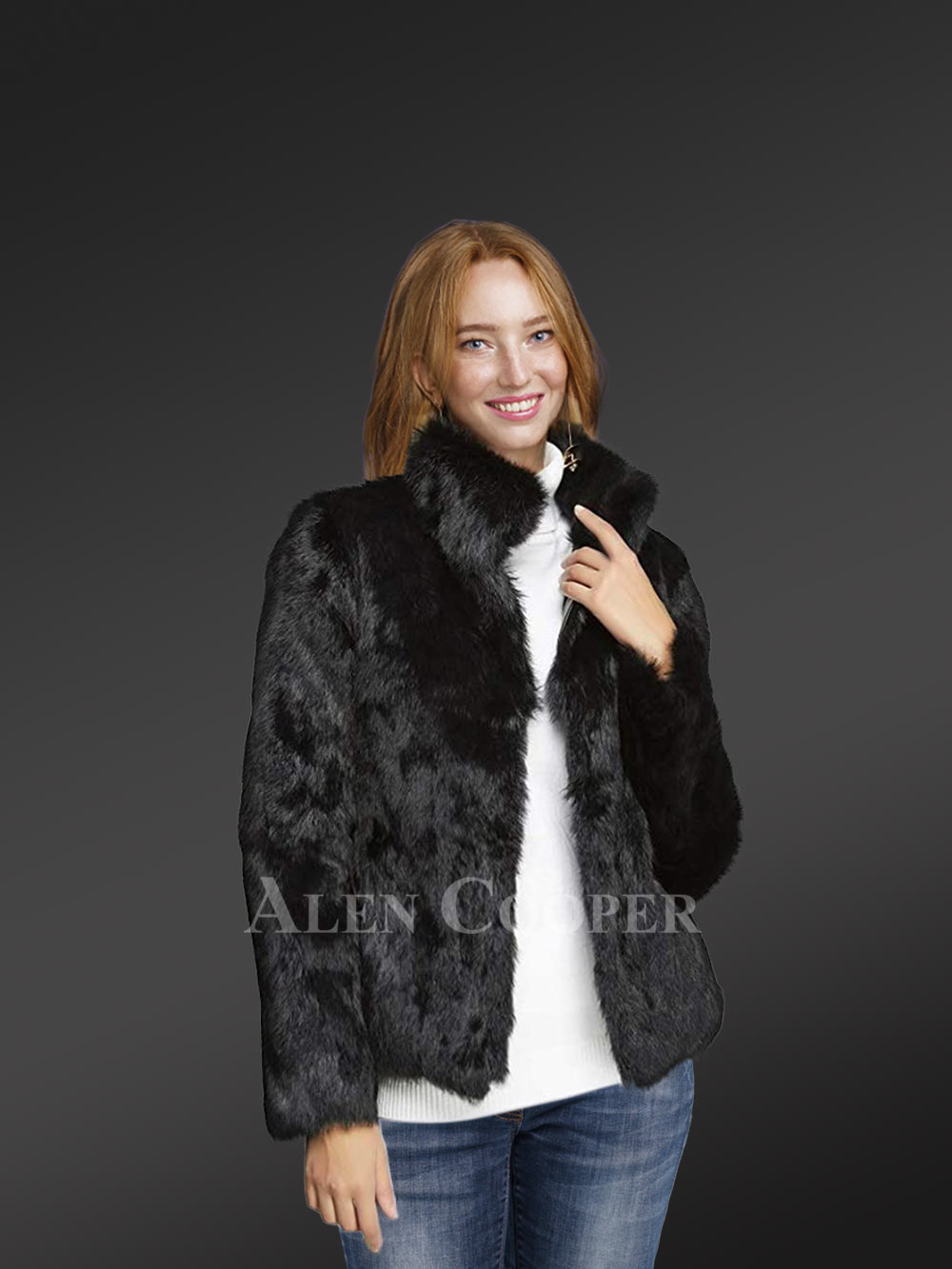 Black Rabbit Fur Jacket for Stylish Women