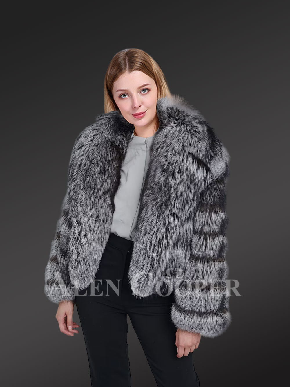 Lapel Collar Silver Fox fur Coat for Women