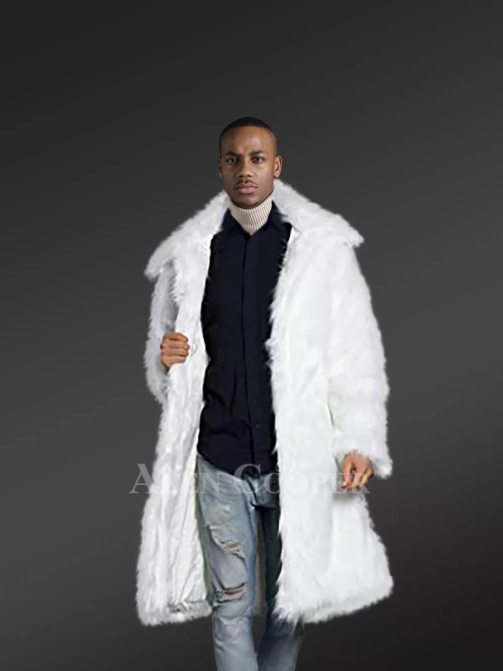 Men Rabbit Fur Coat in White