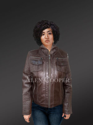 Leather Moto Jacket with Square Pockets