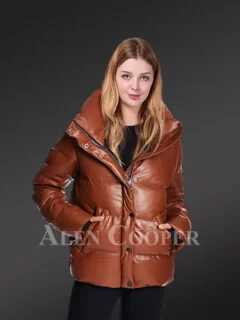 Goose down leather bomber on sale