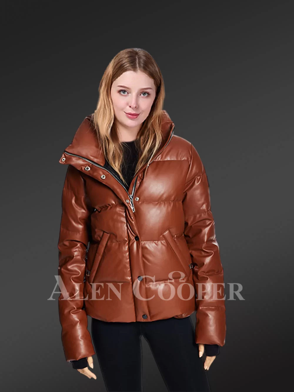 Sam. Isabel Faux Leather Puffer Coat Brown