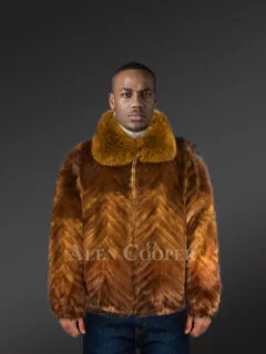 Henig Furs Men's Mink Fur Bomber Jacket with Full Skin Mink Fur