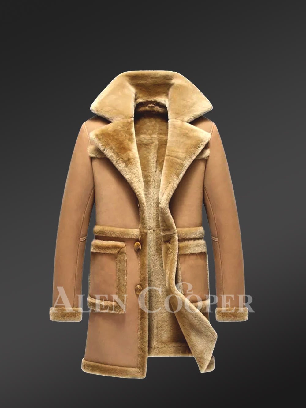 Long Military Style Men's Sheepskin Shearling Coat