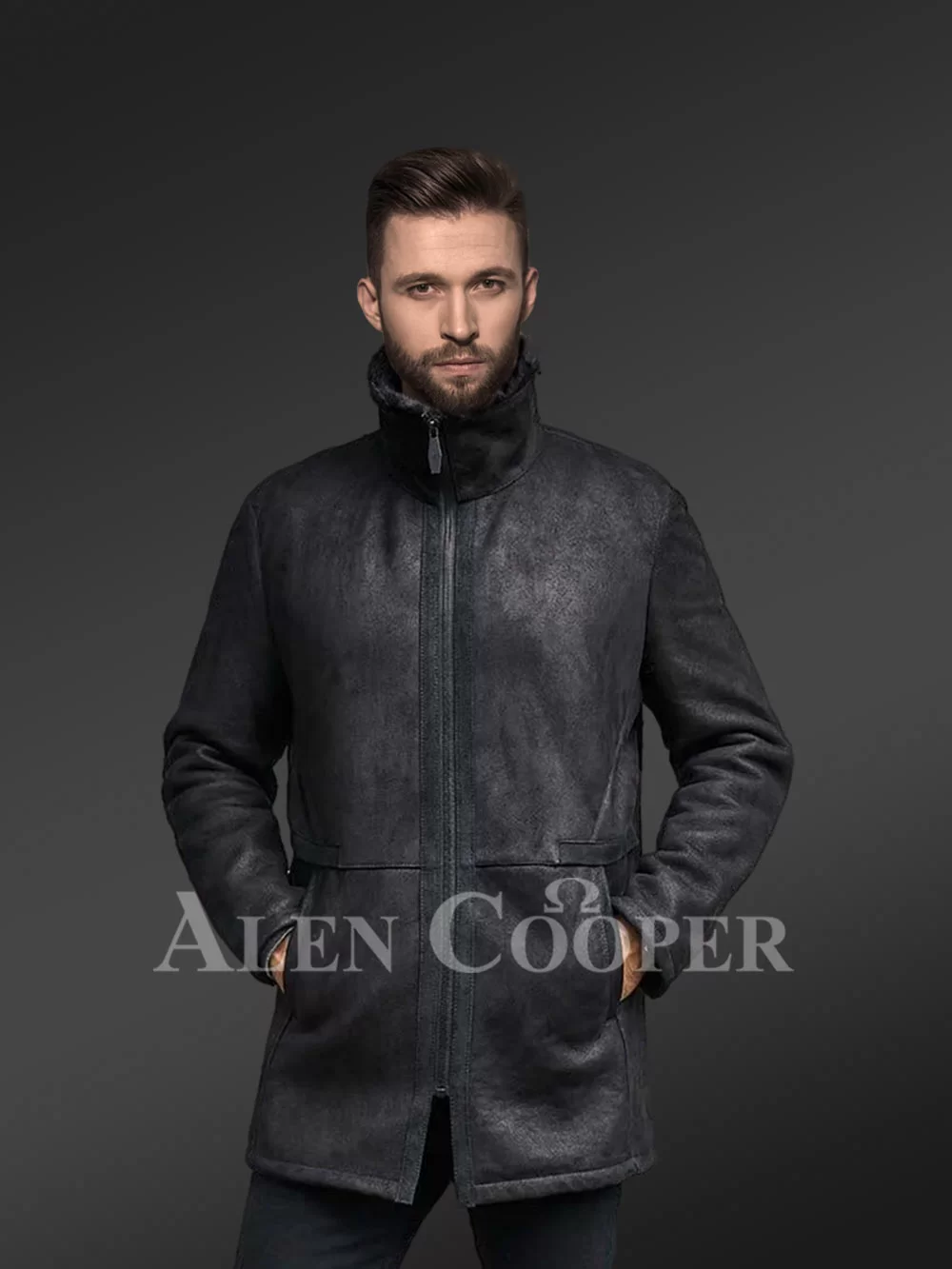 Mens real sheepskin discount coat