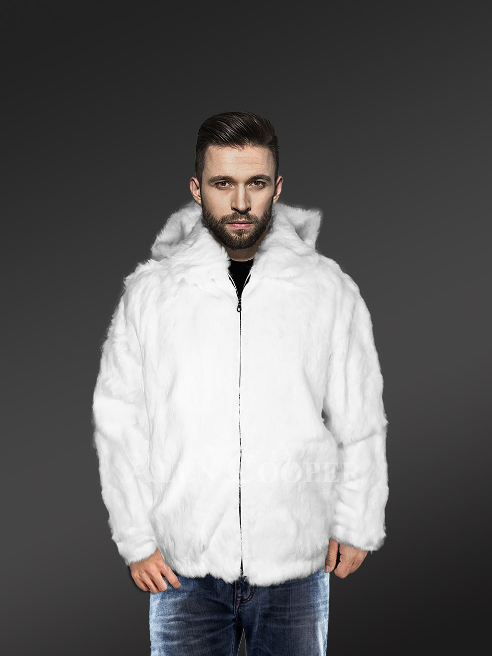 Mens white fur coat with cheap hood