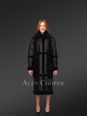 Women Shearling Classic long black Coats