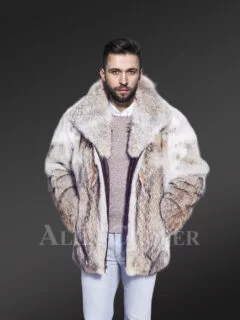 Men Bomber Jacket in Coyote Fur