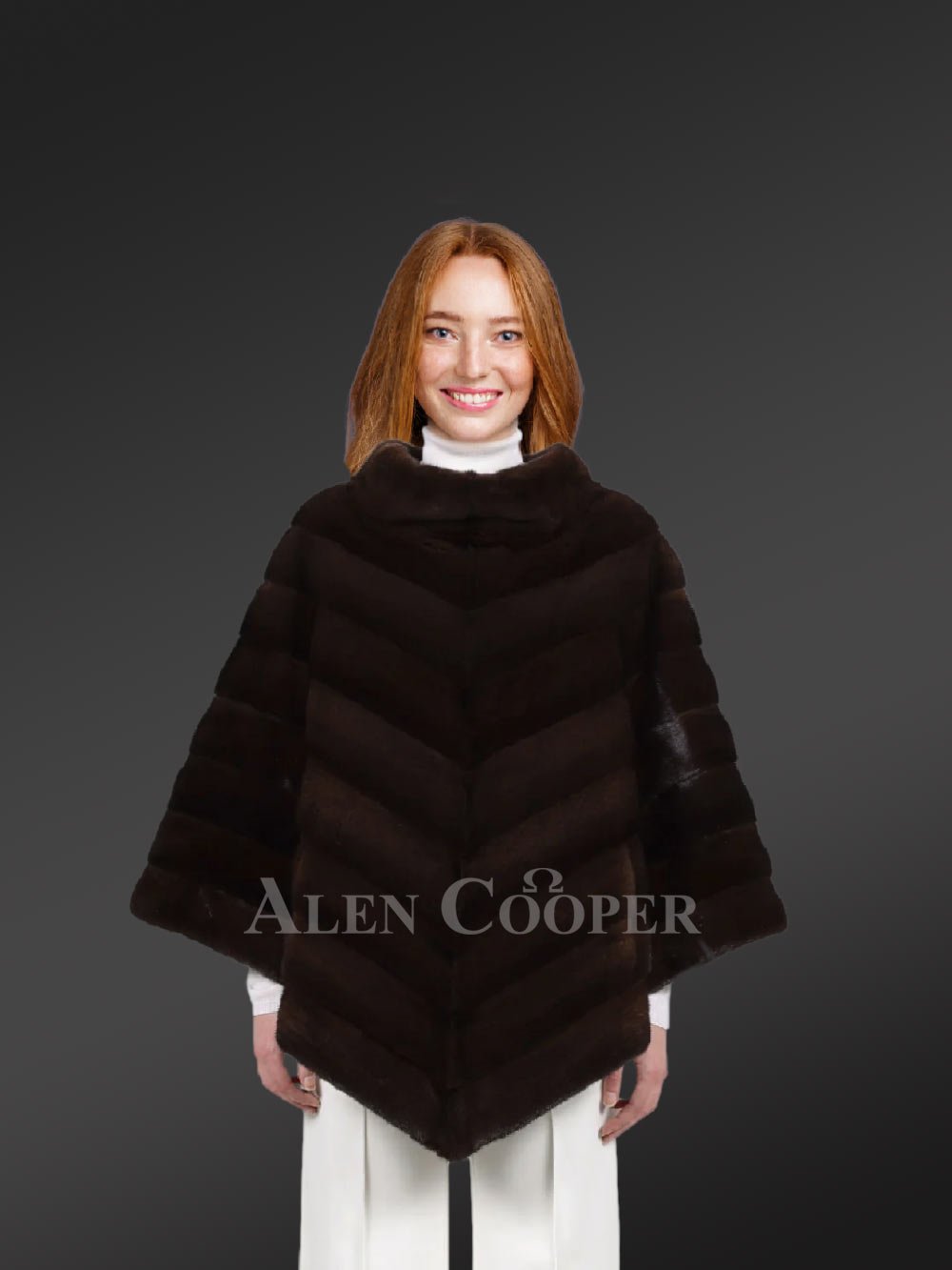 V Shape Mink Poncho in Coffee