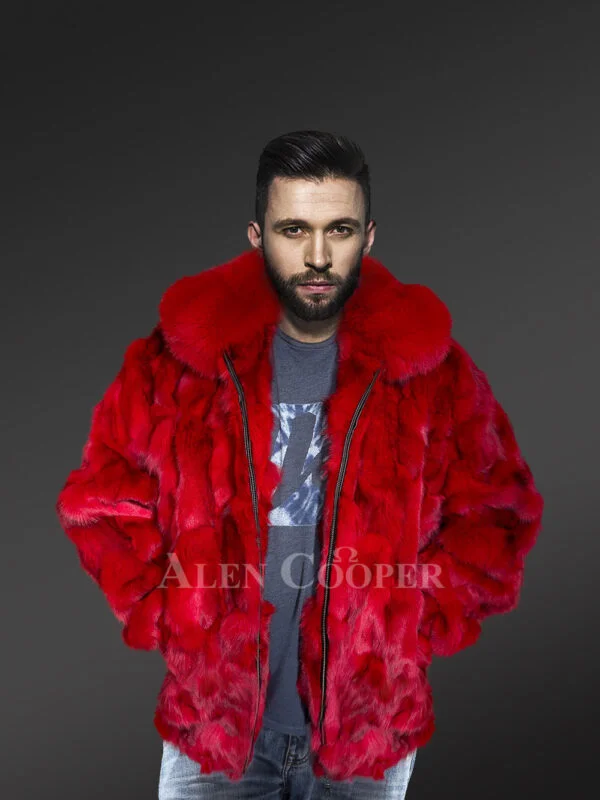 Fox Fur Bomber Jacket for Men - Image 3