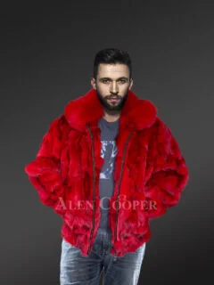 Alen Cooper Women Rabbit Fur Bomber in Navy