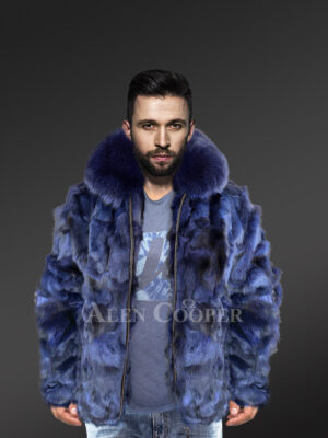 Mens Blue Fox Fur Jacket