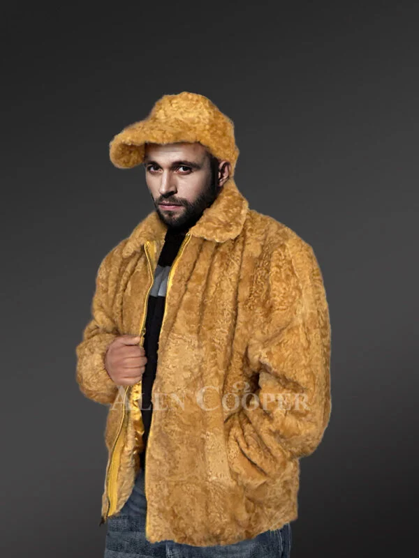 Persian Lamb Jacket With Hat In Yellow – A Smart Choice for Winter - Image 4