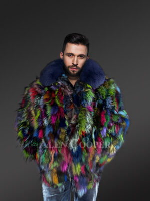 Men Multicolor Fox Fur Bomber