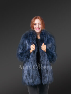 Womens Navy Raccoon Coat