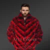 Men's Chinchilla Square Section Dyed Red Bomber Jacket