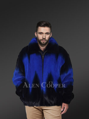 Men’s Fullskin 2 Tone Dyed Bomber in Blue and Black