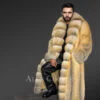 Men’s Golden Fox Fur Long Tuxedo Coat